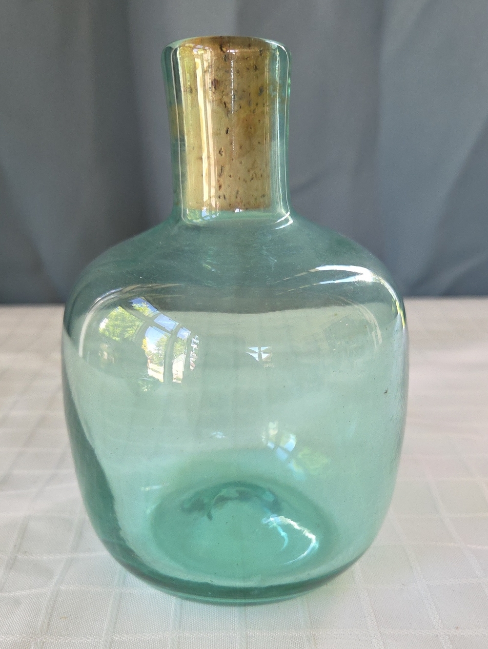 19th Century Aqua Glass Flask with Cork Top